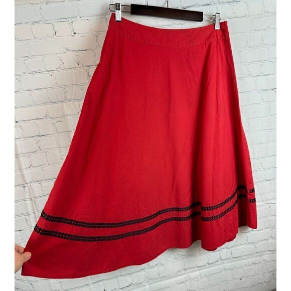 TALBOTS red cotton embroidered A-line unlined skirt size 10 Petites - Picture 1 of 7